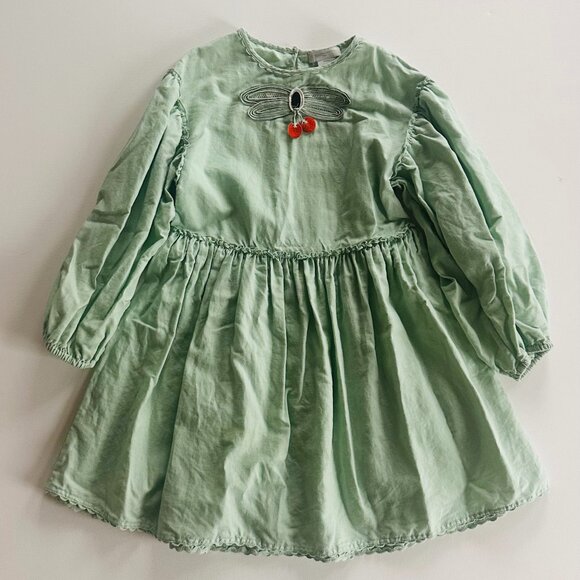 Stella McCartney Kids Mint Green Puff-Sleeve Dress  Size 8